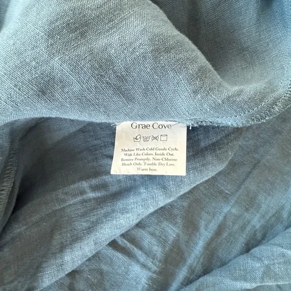 100% Linen Grae Cove Light Blue Wrap Dress - Picture 4 of 12